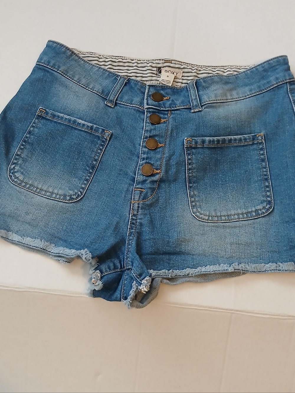 Roxy Button-Front Light Blue Denim Shorts